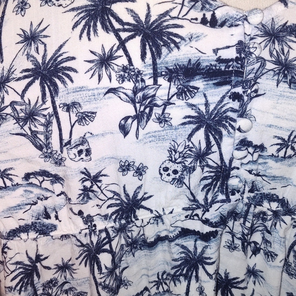Torrid Blue Slub Knit Tropical Palm Beach Summer Floral Suffer Skull Top SZ 2X - Picture 3 of 11